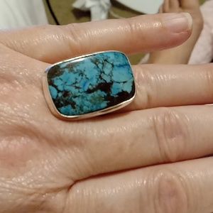 New Hand Made Blue Turquoise 925 Sterling SIlver Statement Ring Women's Jewelry